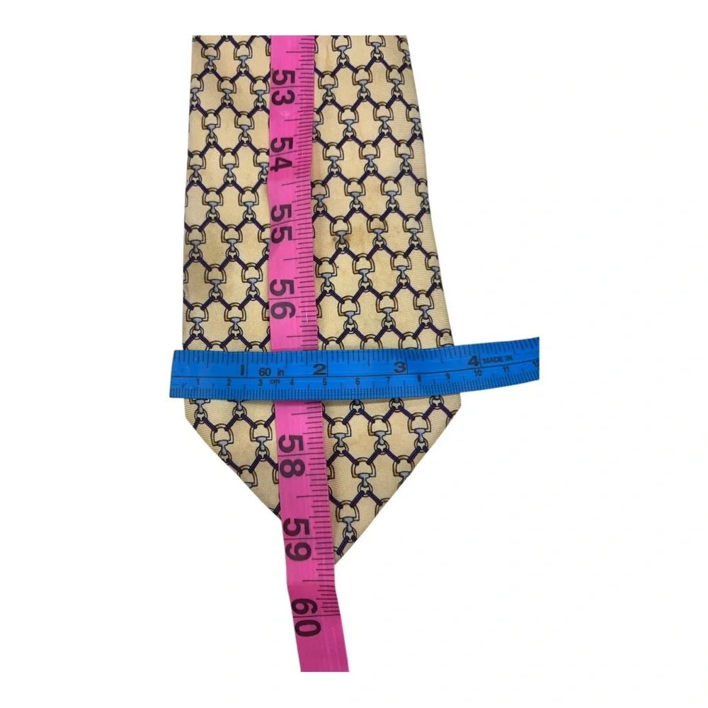 Burberry Yellow 100% Silk Gold Silver Locks Graphic Mns Tie - Picture 3 of 3